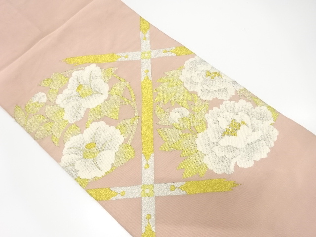 綴れ　格天井に花丸紋織り出し　名古屋帯